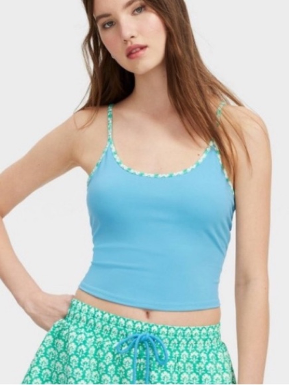 Roller Rabbit tankini top, blue with accent cross back adjustable straps - Large
